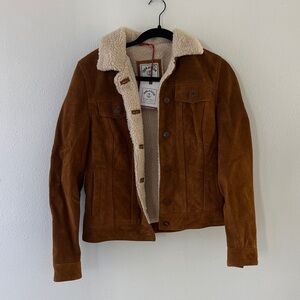 Brown Suede Jacket with Shearling Collar